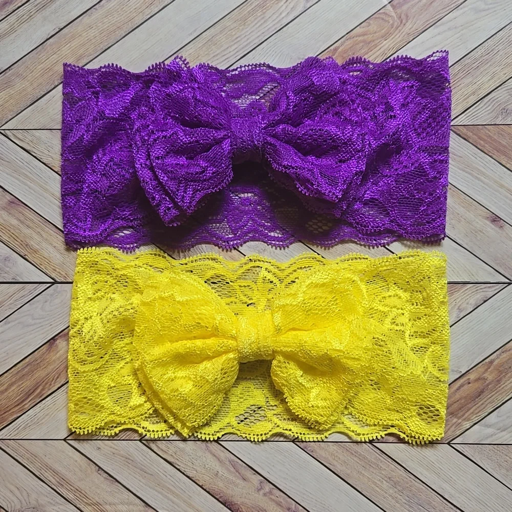 ​Baby Girls Lace Bow Headbands Set Soft Elastic Wide Hairbands Infants & Toddler
